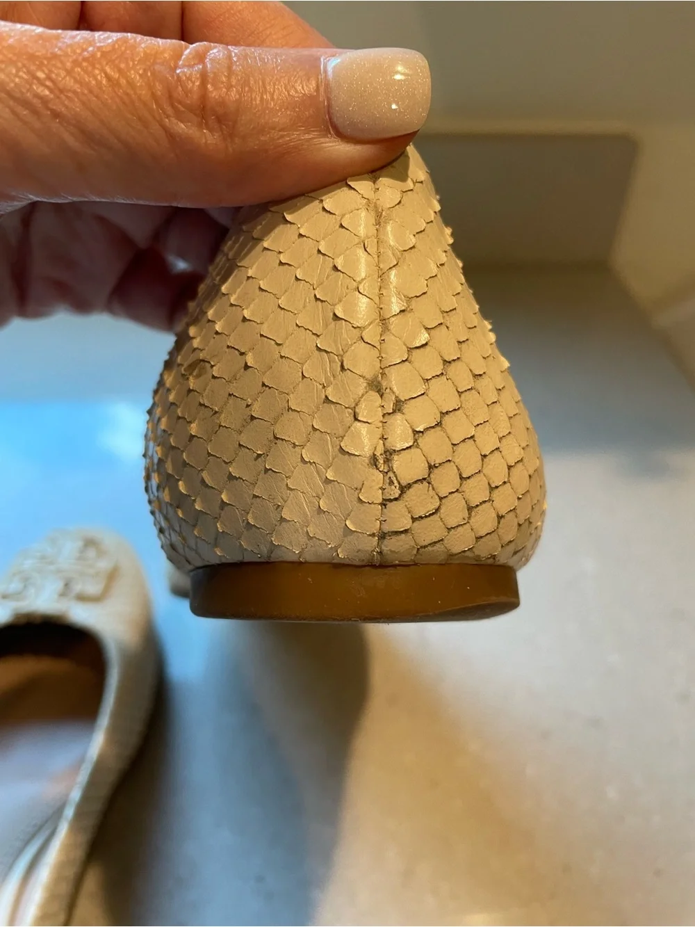 Tory Burch Ivory Snakeskin Texture Flats